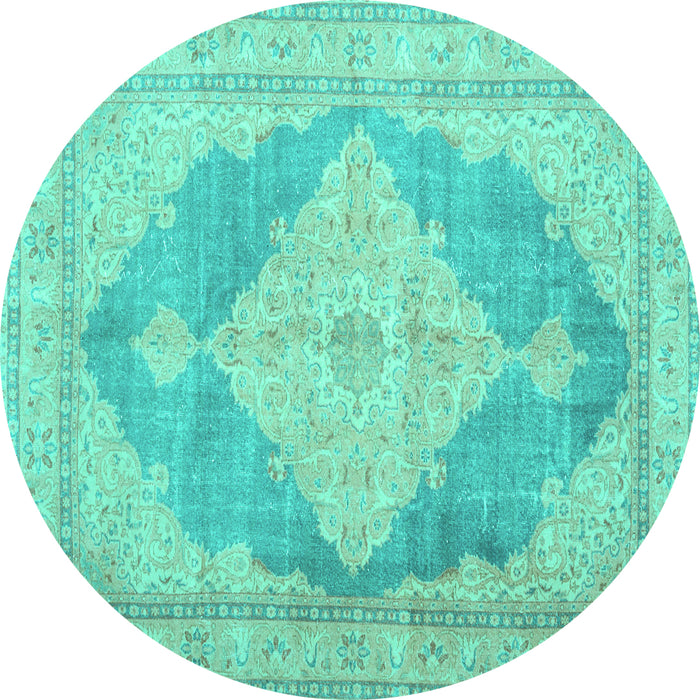 Round Persian Turquoise Traditional Rug, tr3827turq