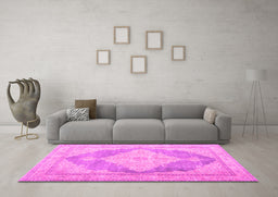 Machine Washable Persian Pink Traditional Rug in a Living Room, wshtr3827pnk