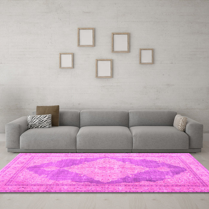Machine Washable Persian Pink Traditional Rug in a Living Room, wshtr3827pnk