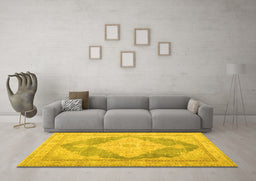 Machine Washable Persian Yellow Traditional Rug in a Living Room, wshtr3827yw