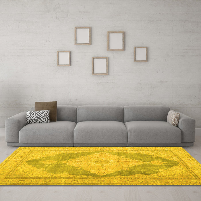 Machine Washable Persian Yellow Traditional Rug in a Living Room, wshtr3827yw