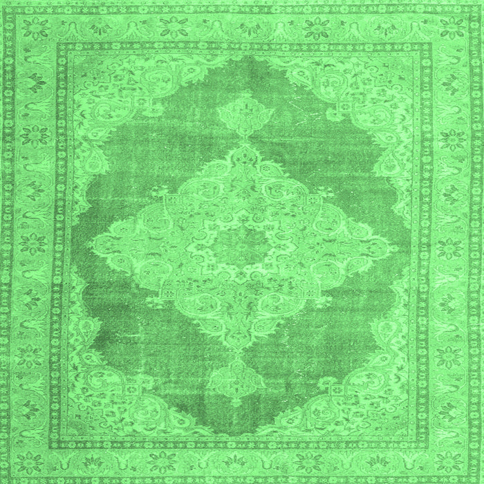 Square Machine Washable Persian Emerald Green Traditional Area Rugs, wshtr3827emgrn
