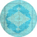 Round Machine Washable Persian Light Blue Traditional Rug, wshtr3827lblu