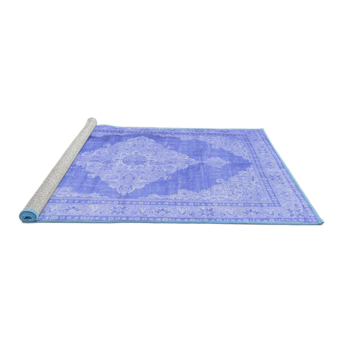 Sideview of Machine Washable Persian Blue Traditional Rug, wshtr3827blu