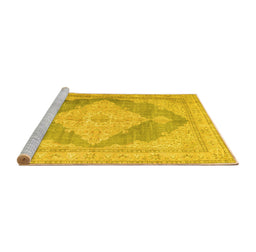 Sideview of Machine Washable Persian Yellow Traditional Rug, wshtr3827yw