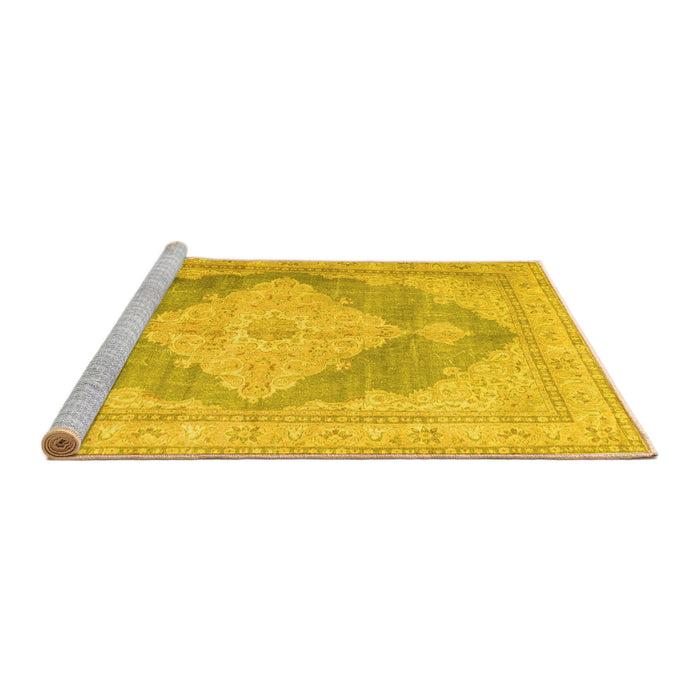 Sideview of Machine Washable Persian Yellow Traditional Rug, wshtr3827yw