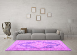 Machine Washable Persian Purple Traditional Area Rugs in a Living Room, wshtr3827pur