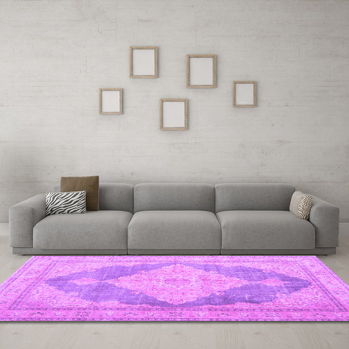 Machine Washable Persian Purple Traditional Area Rugs in a Living Room, wshtr3827pur