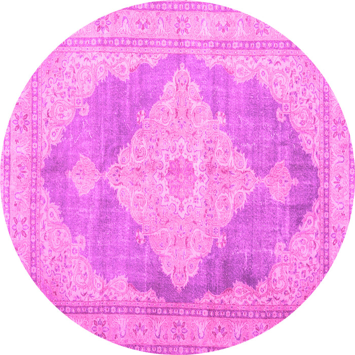 Round Machine Washable Persian Pink Traditional Rug, wshtr3827pnk