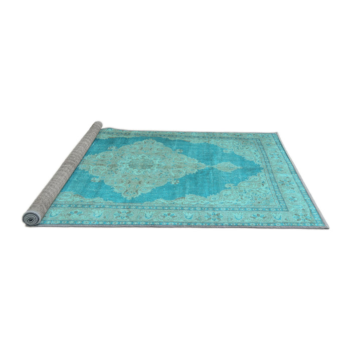 Sideview of Machine Washable Persian Light Blue Traditional Rug, wshtr3827lblu