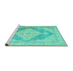 Sideview of Machine Washable Persian Turquoise Traditional Area Rugs, wshtr3827turq
