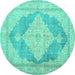 Round Machine Washable Persian Turquoise Traditional Area Rugs, wshtr3827turq