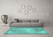 Machine Washable Persian Turquoise Traditional Area Rugs in a Living Room,, wshtr3828turq