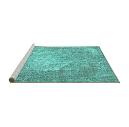 Sideview of Machine Washable Persian Turquoise Traditional Area Rugs, wshtr3828turq