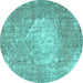 Round Persian Turquoise Traditional Rug, tr3828turq