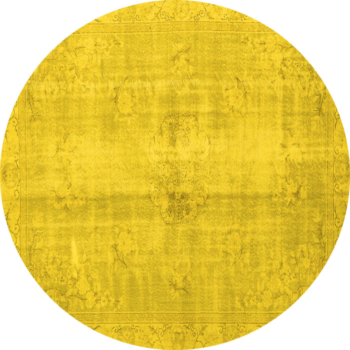 Round Machine Washable Persian Yellow Traditional Rug, wshtr3829yw