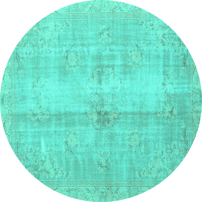 Round Machine Washable Persian Turquoise Traditional Area Rugs, wshtr3829turq