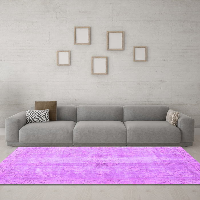 Machine Washable Persian Purple Traditional Area Rugs in a Living Room, wshtr3829pur