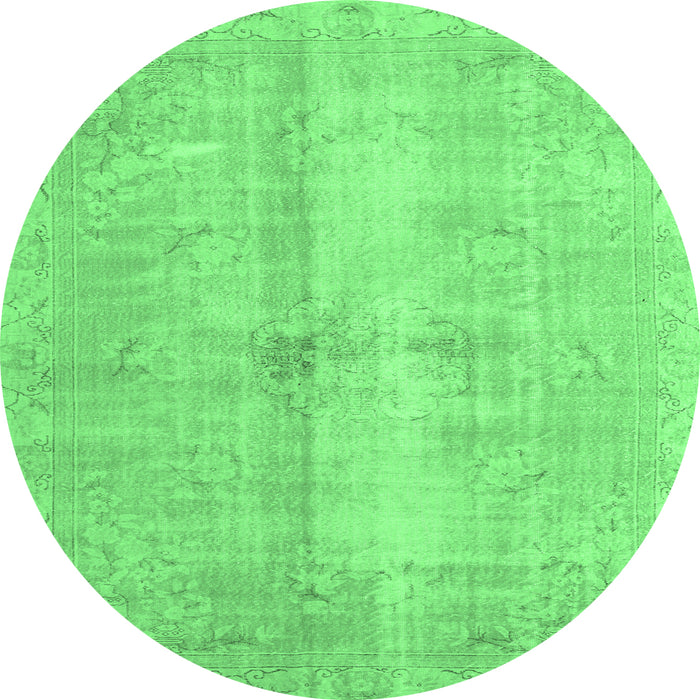 Round Machine Washable Persian Emerald Green Traditional Area Rugs, wshtr3829emgrn