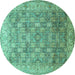 Round Machine Washable Persian Turquoise Traditional Area Rugs, wshtr382turq