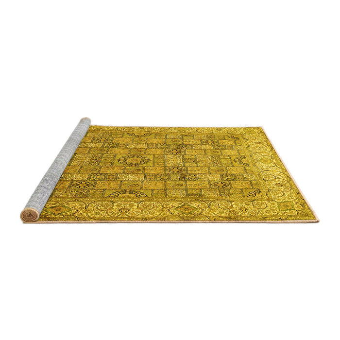 Sideview of Machine Washable Persian Yellow Traditional Rug, wshtr382yw