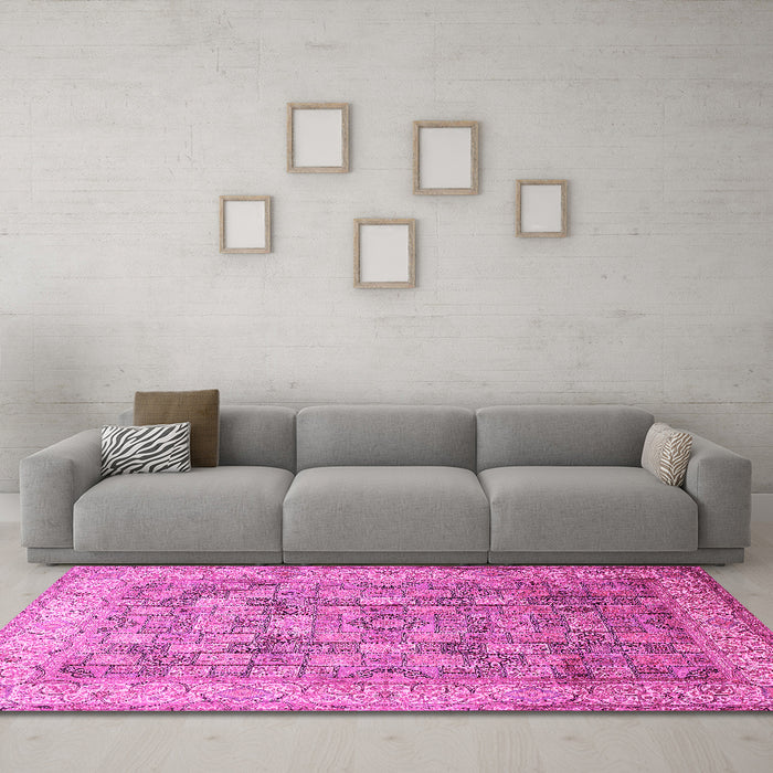 Machine Washable Persian Pink Traditional Rug in a Living Room, wshtr382pnk