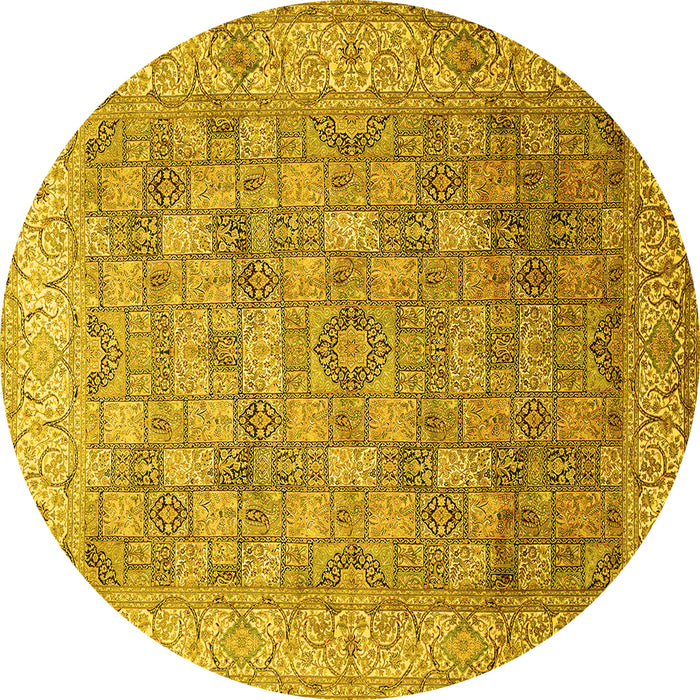 Round Persian Yellow Traditional Rug, tr382yw