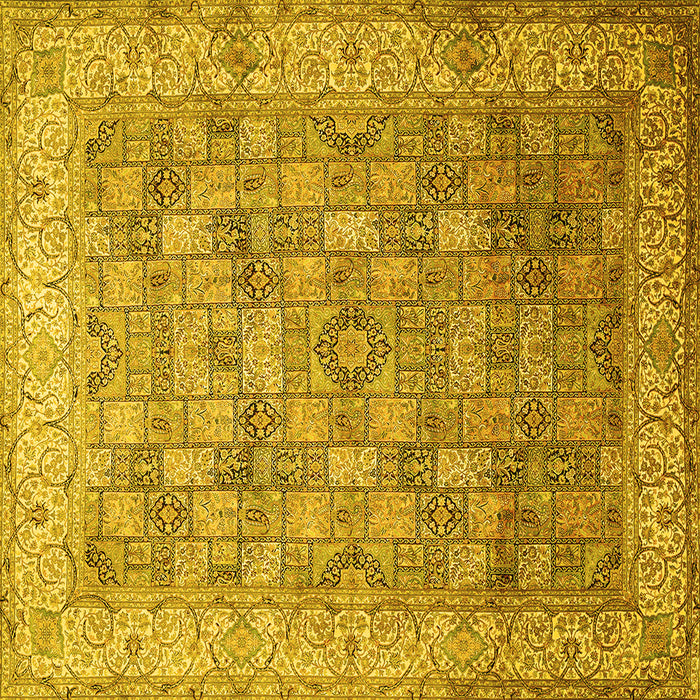 Square Machine Washable Persian Yellow Traditional Rug, wshtr382yw