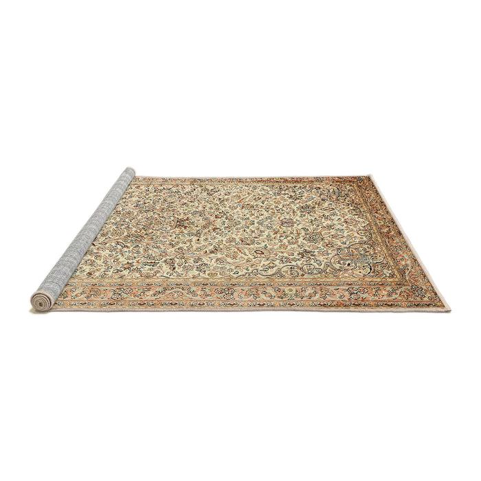Sideview of Machine Washable Traditional Khaki Gold Rug, wshtr383
