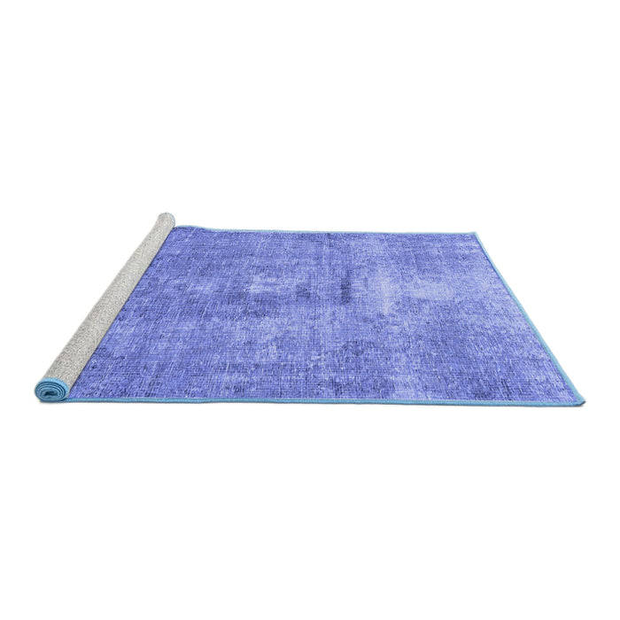 Sideview of Machine Washable Persian Blue Traditional Rug, wshtr3830blu