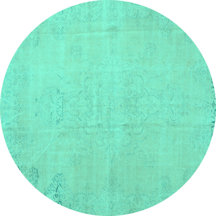Round Machine Washable Persian Turquoise Traditional Area Rugs, wshtr3831turq
