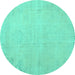 Round Machine Washable Persian Turquoise Traditional Area Rugs, wshtr3831turq