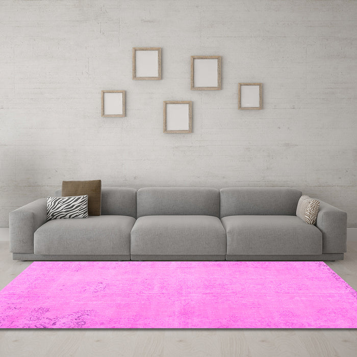 Machine Washable Persian Pink Traditional Rug in a Living Room, wshtr3831pnk