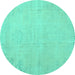 Round Persian Turquoise Traditional Rug, tr3831turq