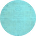 Round Machine Washable Persian Light Blue Traditional Rug, wshtr3831lblu