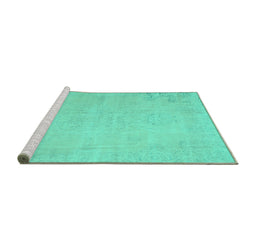 Sideview of Machine Washable Persian Turquoise Traditional Area Rugs, wshtr3831turq
