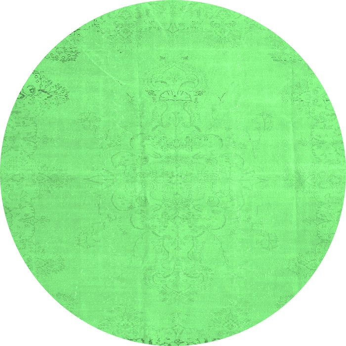 Round Machine Washable Persian Emerald Green Traditional Area Rugs, wshtr3831emgrn
