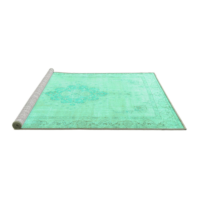 Sideview of Machine Washable Persian Turquoise Traditional Area Rugs, wshtr3832turq