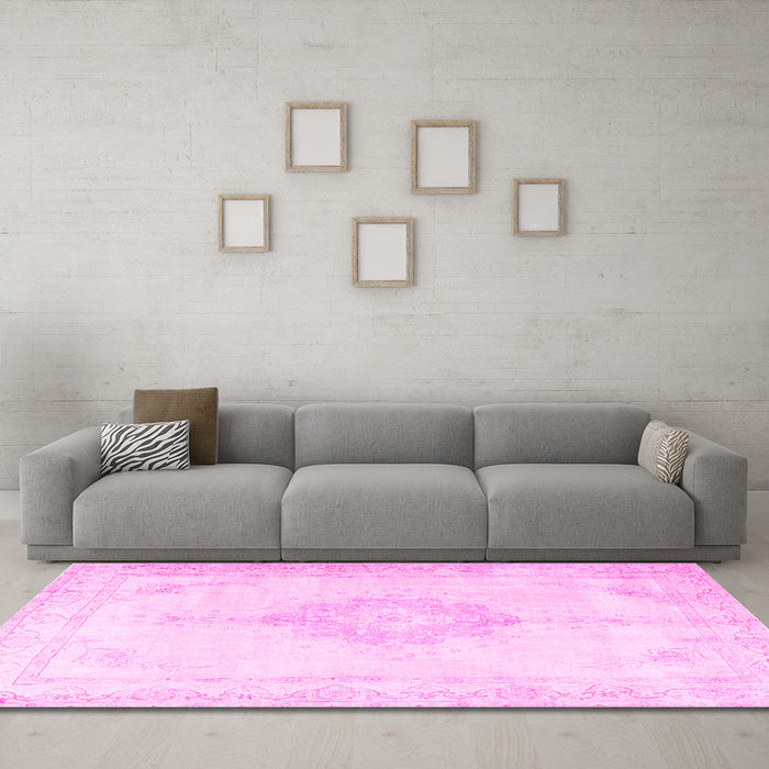 Machine Washable Persian Pink Traditional Rug in a Living Room, wshtr3832pnk