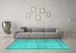 Machine Washable Persian Turquoise Traditional Area Rugs in a Living Room,, wshtr3833turq