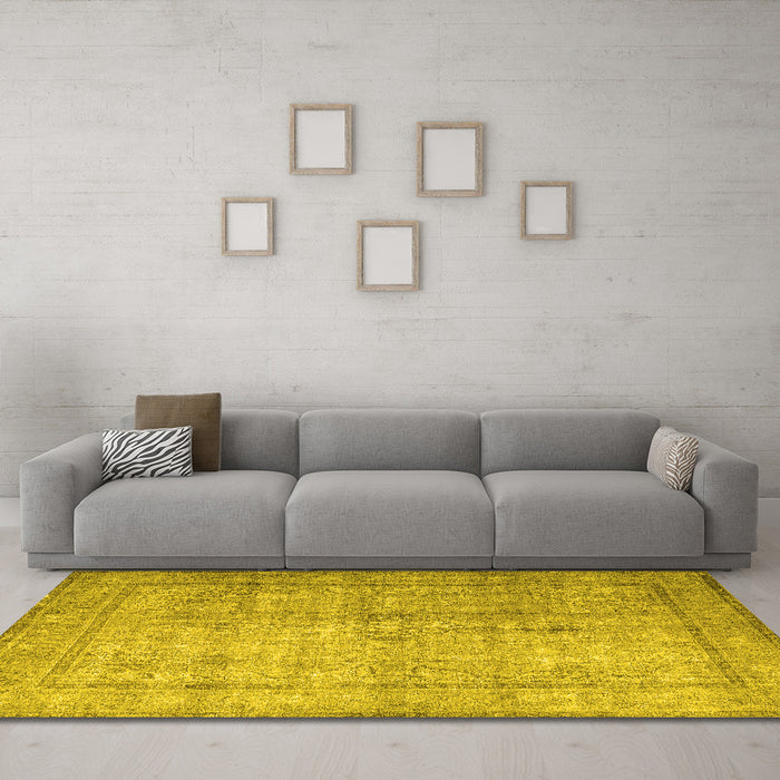 Machine Washable Persian Yellow Traditional Rug in a Living Room, wshtr3833yw
