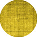 Round Persian Yellow Traditional Rug, tr3833yw