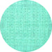 Round Machine Washable Persian Turquoise Traditional Area Rugs, wshtr3834turq