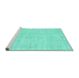 Sideview of Machine Washable Persian Turquoise Traditional Area Rugs, wshtr3834turq