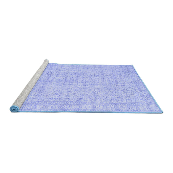 Sideview of Machine Washable Persian Blue Traditional Rug, wshtr3834blu