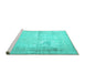 Sideview of Machine Washable Persian Turquoise Traditional Area Rugs, wshtr3835turq