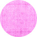 Round Machine Washable Persian Pink Traditional Rug, wshtr3836pnk