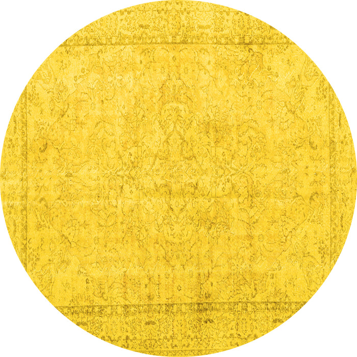 Round Machine Washable Persian Yellow Traditional Rug, wshtr3836yw