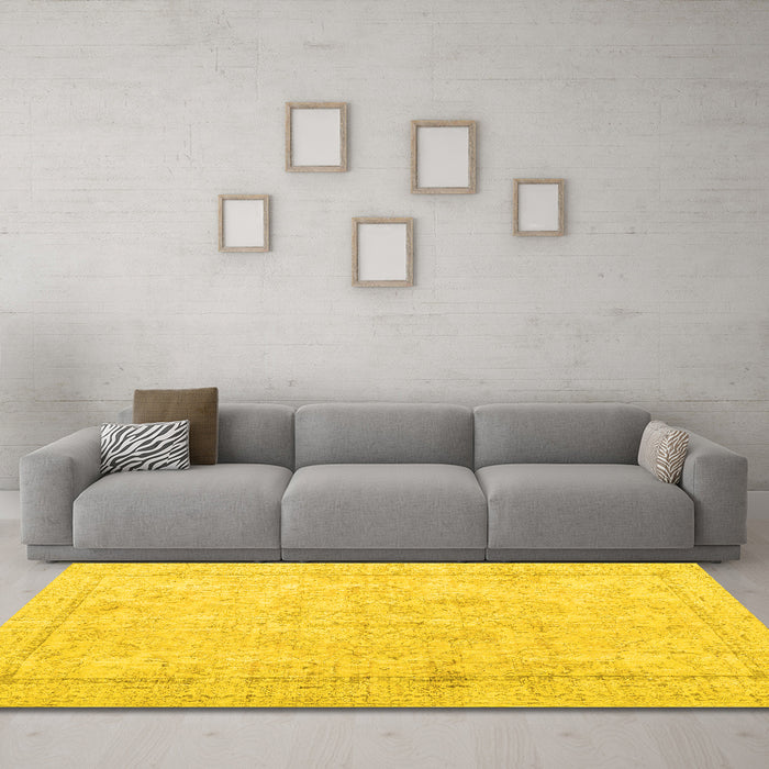 Machine Washable Persian Yellow Traditional Rug in a Living Room, wshtr3836yw