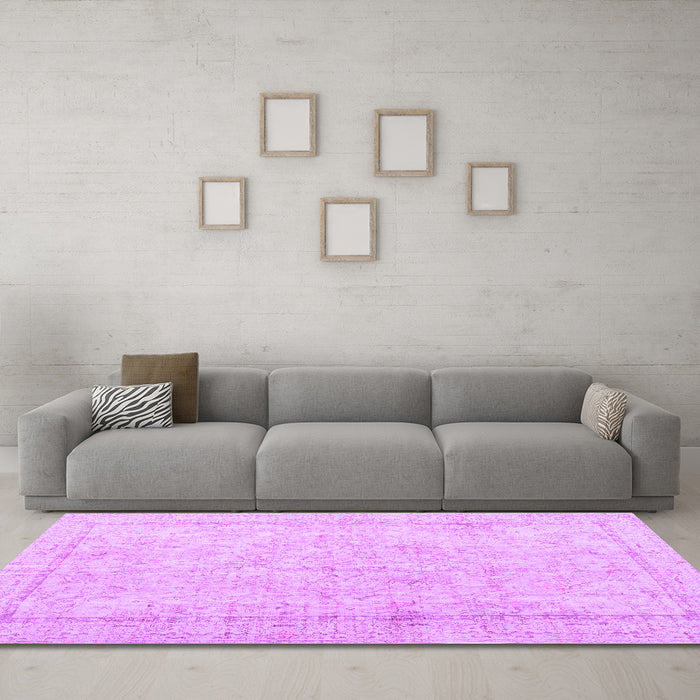 Machine Washable Persian Purple Traditional Area Rugs in a Living Room, wshtr3836pur